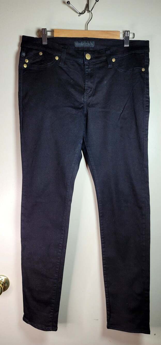 Rock & Republic Kashmere Jeans Size 16 M Black Cotton Spandex
